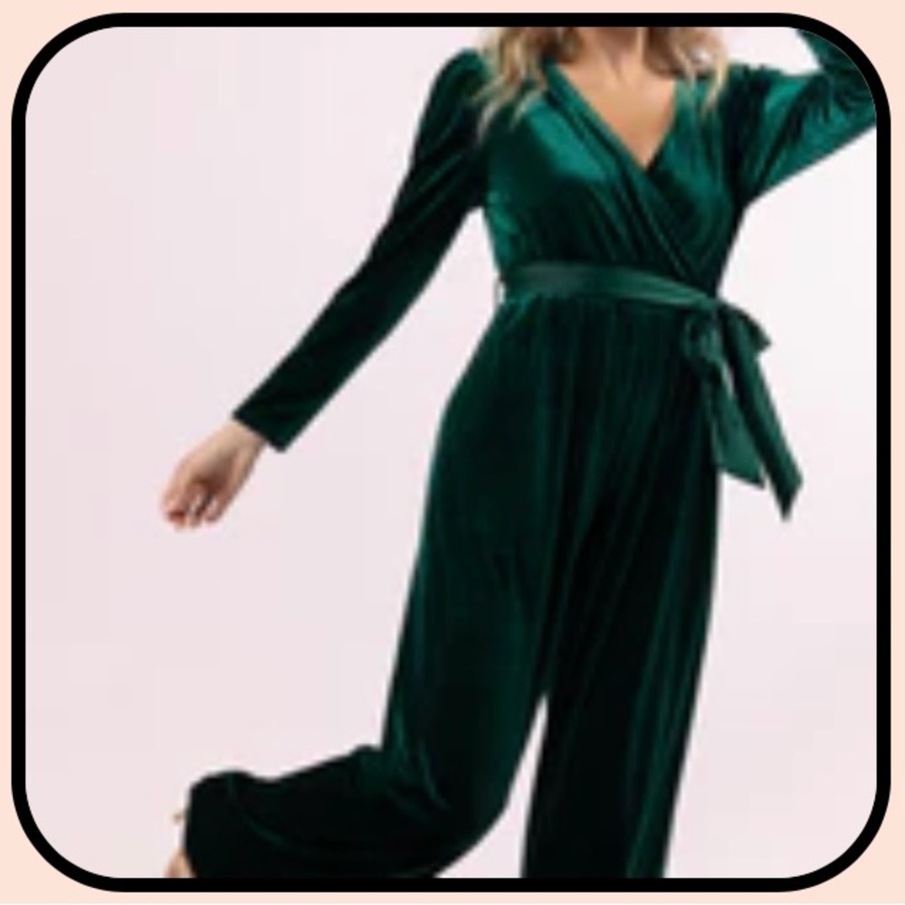 Pink Lily Deep Green Velvet Jumpsuit- NWOT